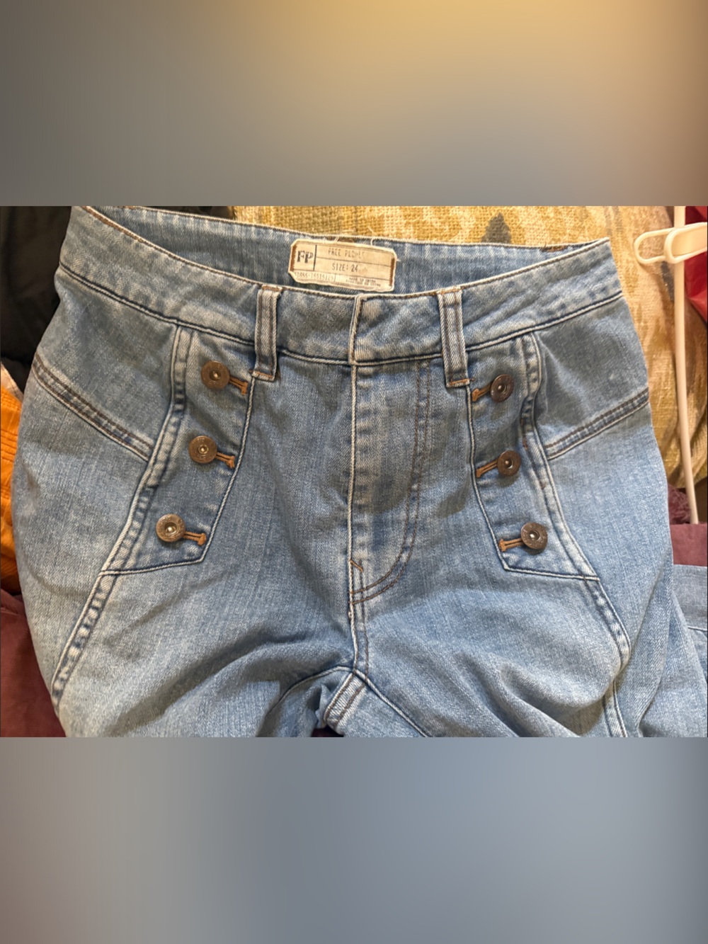 Free People Light Wash High-Rise Flare Jeans with Sailor Buttons